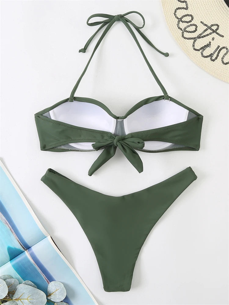 Bikini Swimsuit High Waist Thong Bathing Suit Two Pieces