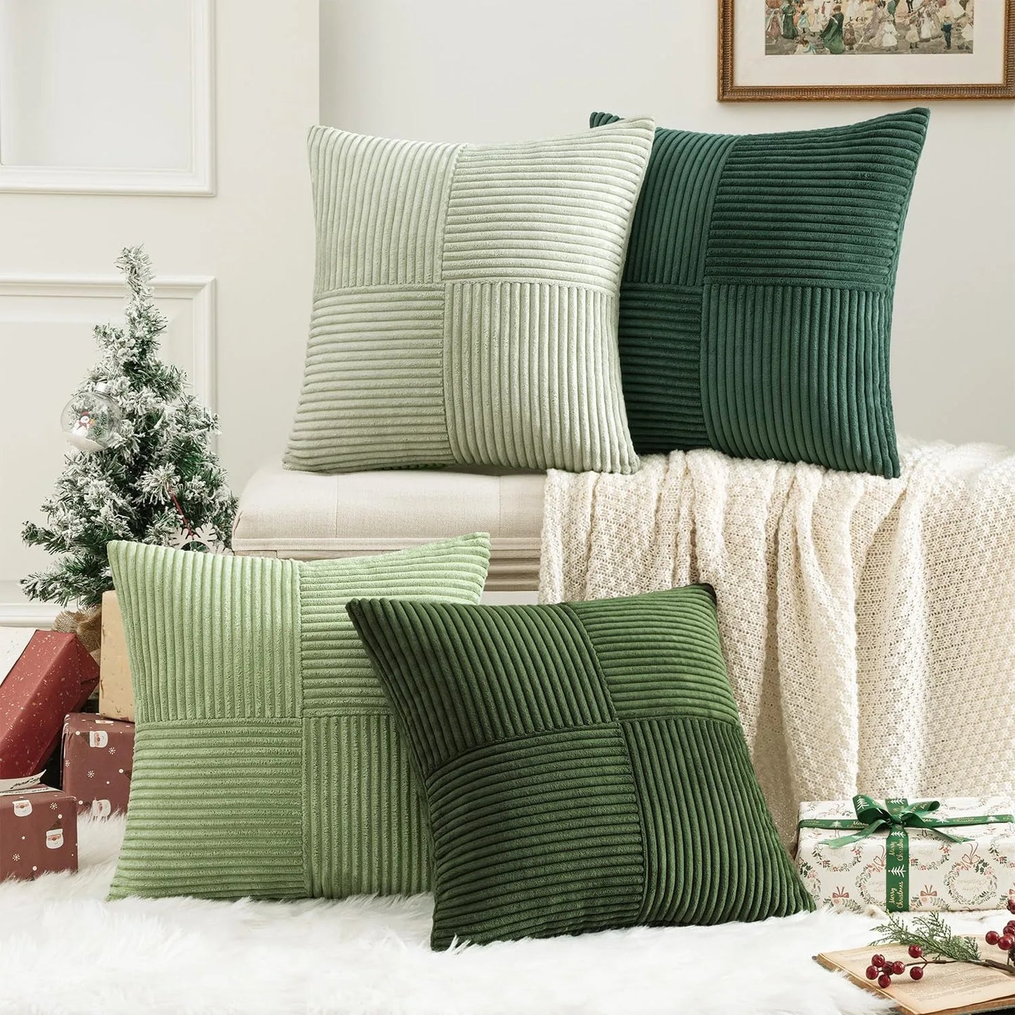 Green Corduroy Striped Decorative Throw Pillow Cover 45x45CM Mordern Spring Nordic Pillow Cases for Couch Sofa Living Room Bed