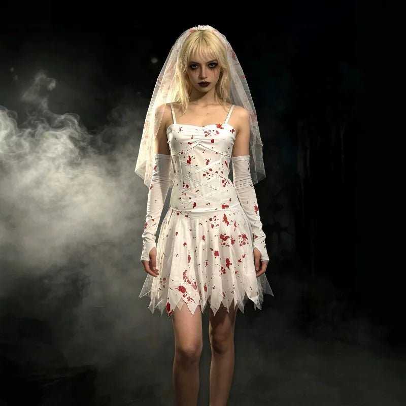Women Halloween Theme Spaghetti Strap Mini Dress