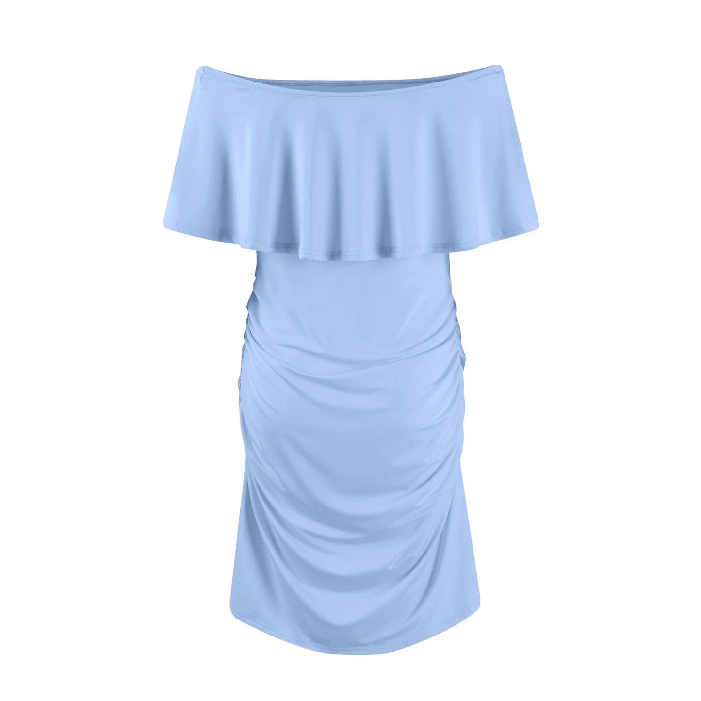 Pregnant Women Pregnancy Dress Fashion Short Sleeve Slash Neck Solid Ruffles Mama Dress Maternity Clothing Dresses