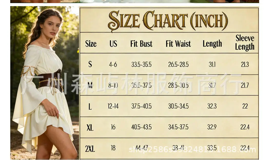 Women's Dress Suit Halloween Renaissance Medieval Pirate Dress Off-the-Shoulder Flared-Sleeve