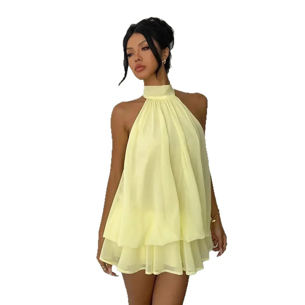 Halter Neck Backless Tie Mini Dress