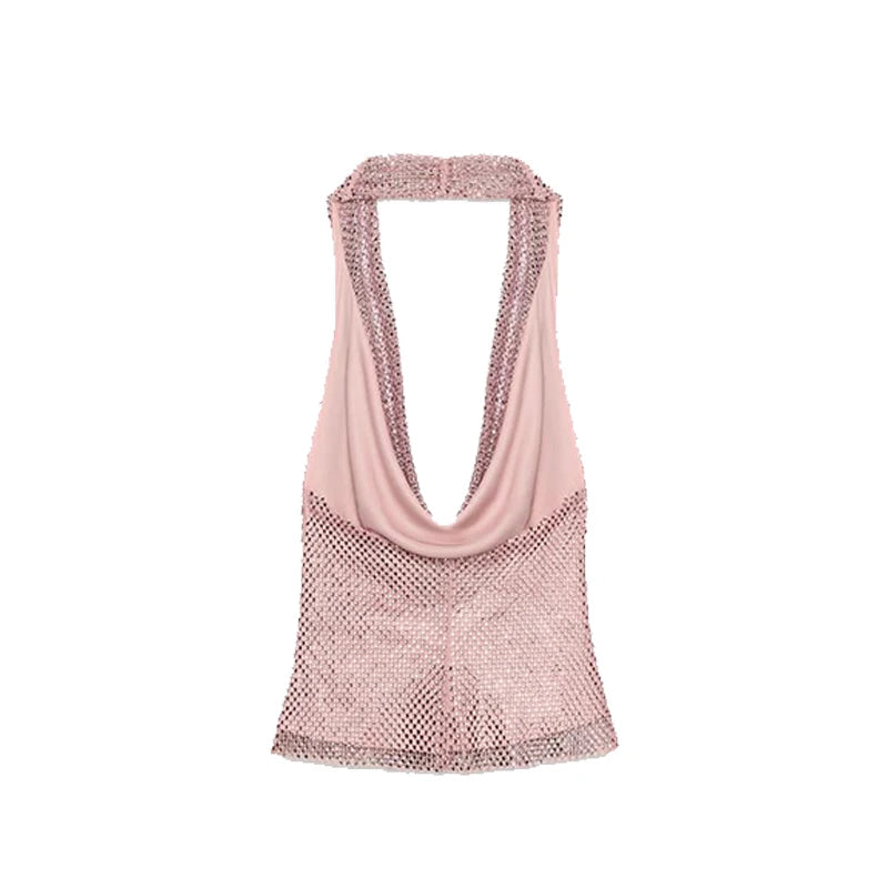 Diamond Halter Backless V Neck Dress