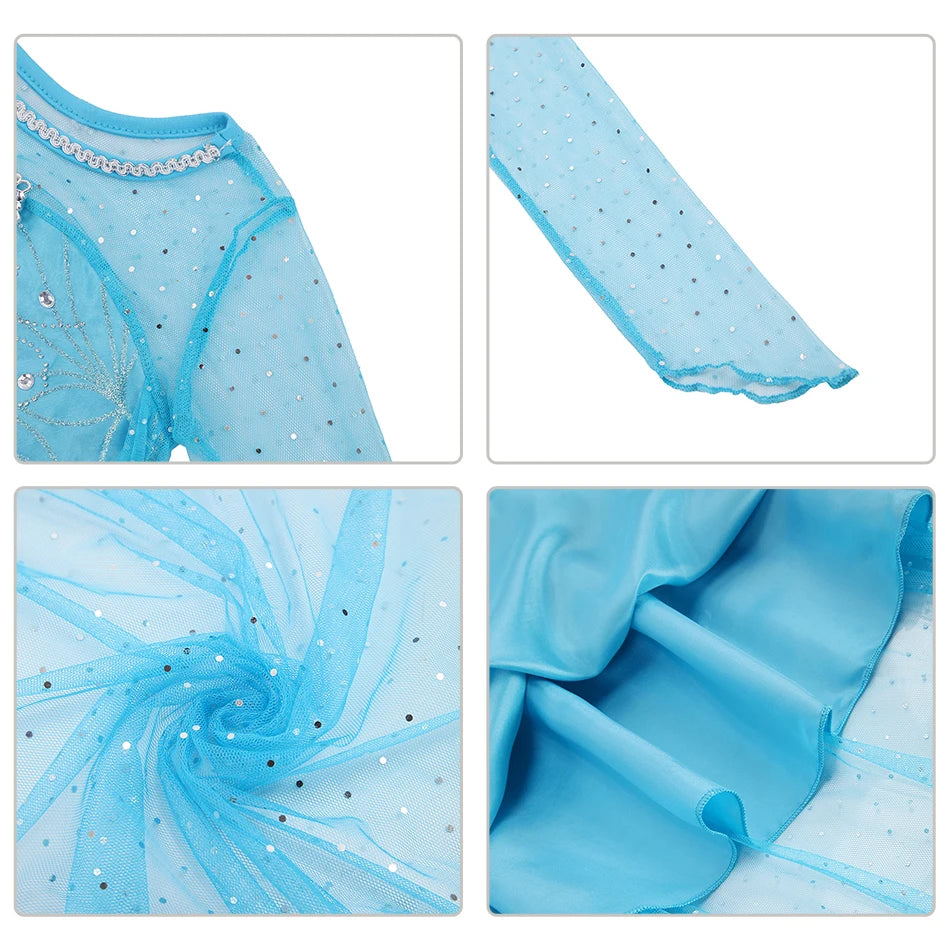 Elsa Anna Snow Queen Dress for Girls Princess Costume Birthday Halloween Christmas Carnival Outfit Kids Cosplay 2-8Y Vestido