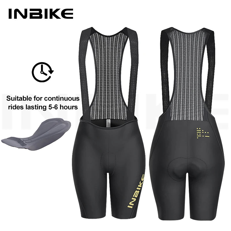 INBIKE Women's Cycling Bib Shorts Summer Breathable High-Waisted Suspenders Shorts Outdoor Bike Riding Underwear Cycling Gear