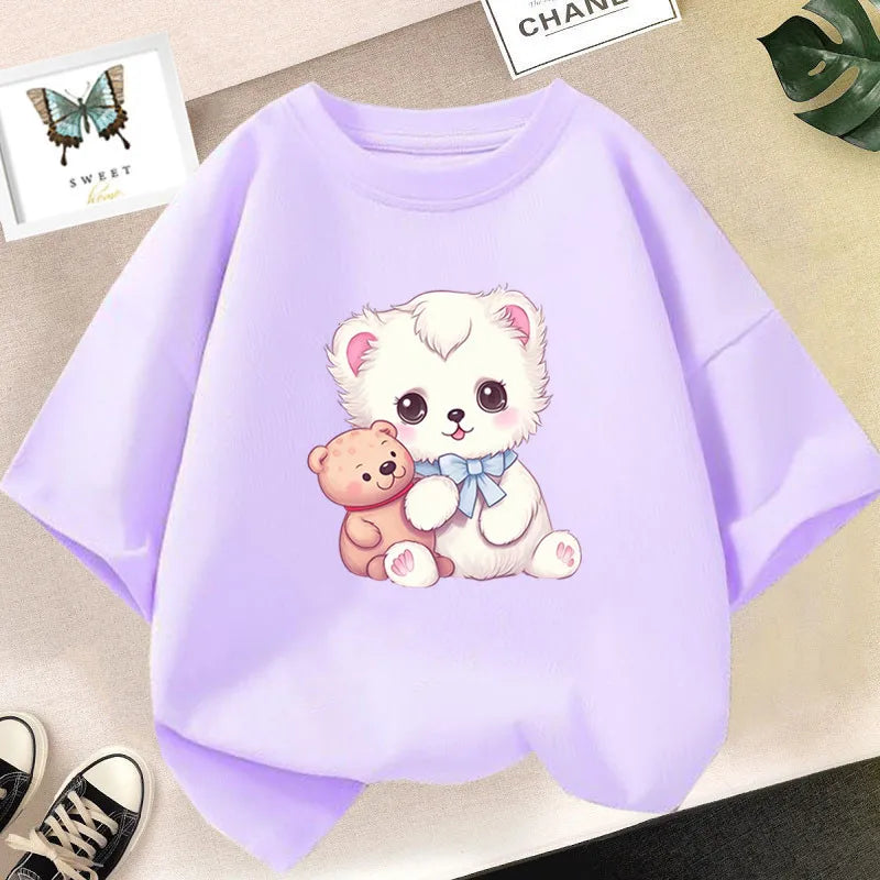 Cat Girls T Shirt Clothes Girls Animal Children T-Shirt Kids Summer Cat Lively Cute Funny Baby T Shirts Tops 2023