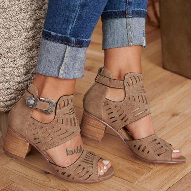 Wedge Mid Heel Summer Slip-on Buckle Shoes