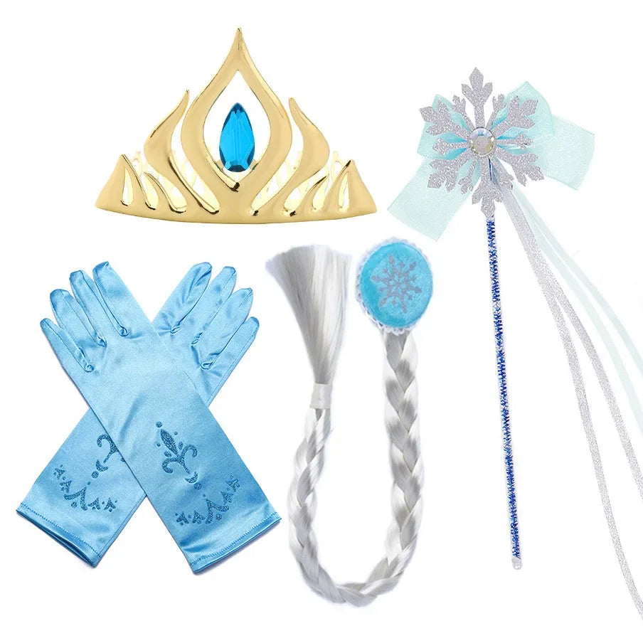 Elsa Birthday Party Costume Play Accessories Headwear Tiara Snow Queen Kid Princess Wig Braid Kid Carnival Cosplay Dress up Kits