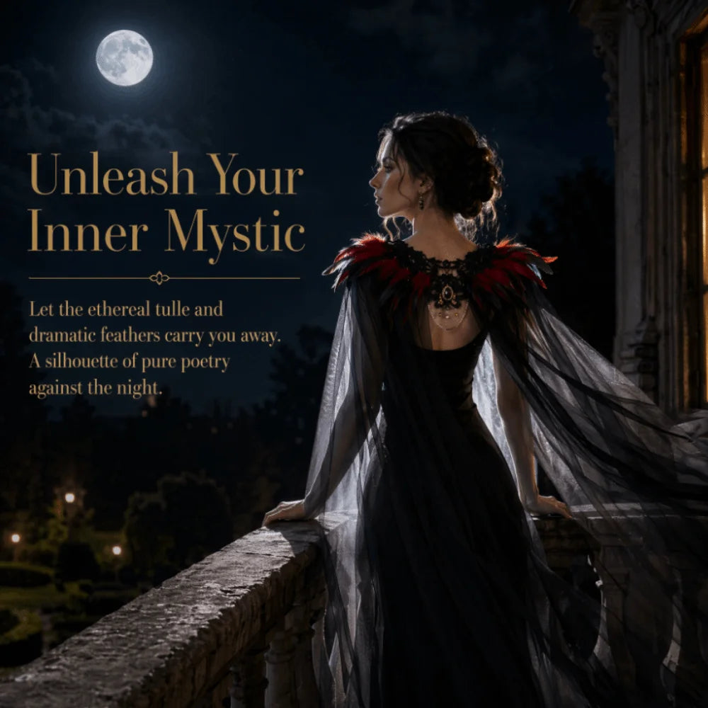 Black Halloween Feather Cloak