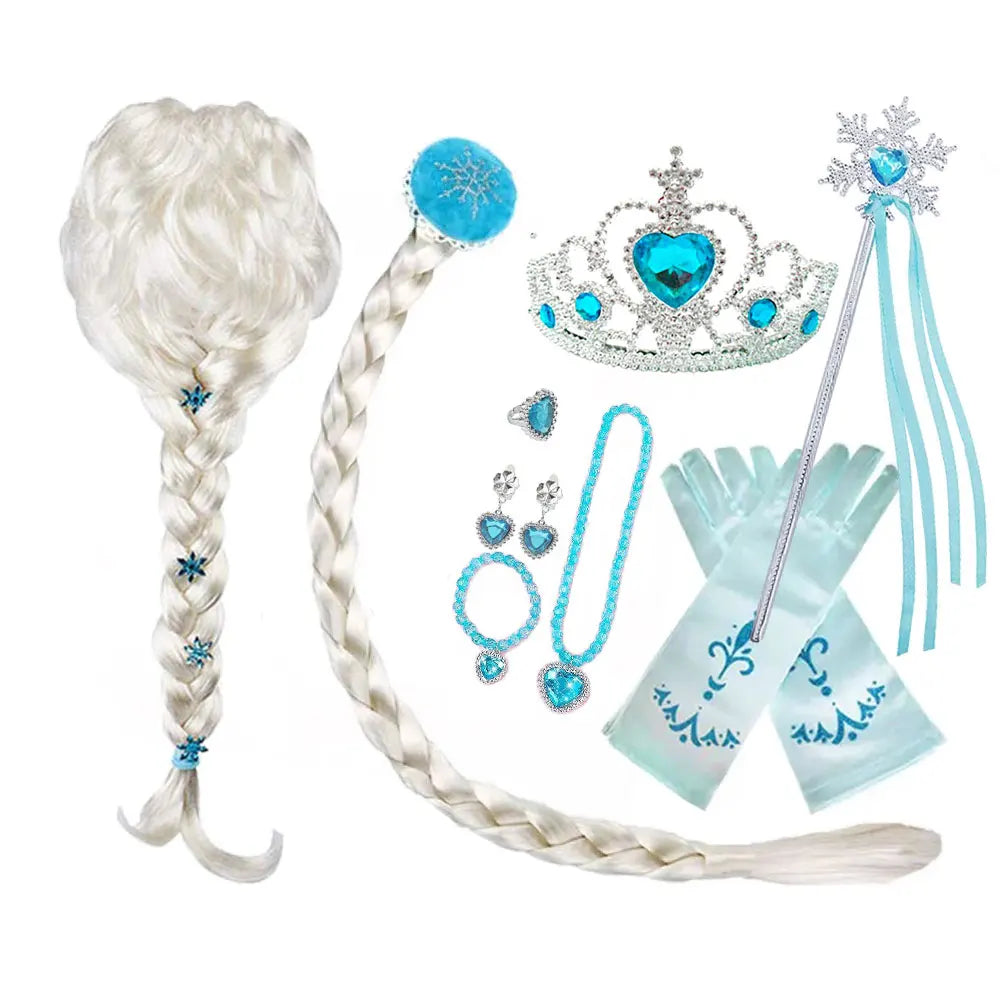 Elsa Birthday Party Costume Play Accessories Headwear Tiara Snow Queen Kid Princess Wig Braid Kid Carnival Cosplay Dress up Kits