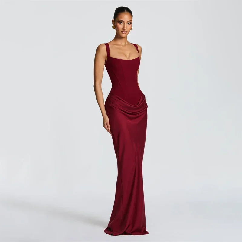Solid Pleated Strapless Women's Dress Backless Off-shoulder