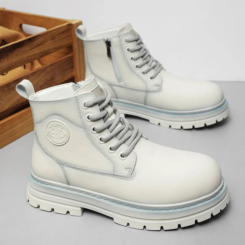 New autumn and winter men's boots rain boots high-top fashion side zipper motorcycle boots men's outdoor warm booties lacing 46