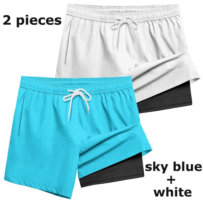 Mens Swim Trunks with Compression Liner Phone Pocket