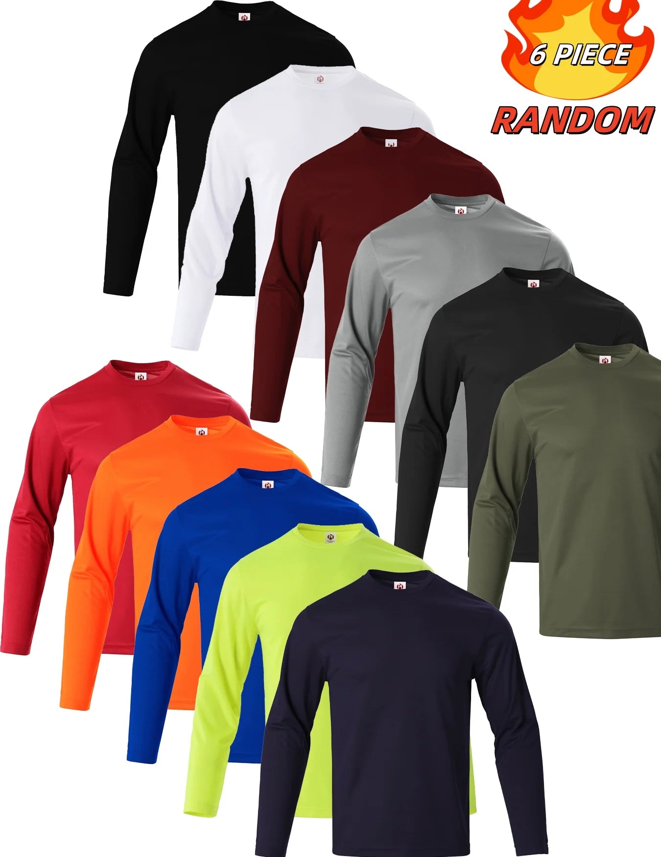 11 Colors Randomly Selected 6-Piece Men's Quick Drying Long-Sleeved T-Shirt Moisture Wicking Casual and Breathable