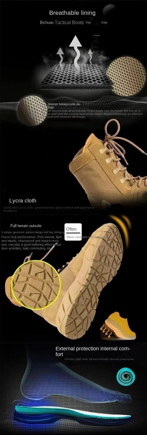 Man Lightweight Tactical Boots Combat Anti-Collision Training Lace Up Waterproof Outdoor Hiking Breathable Shoe