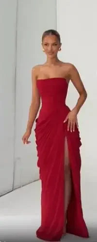 Solid Pleated Strapless Women's Dress Backless Off-shoulder