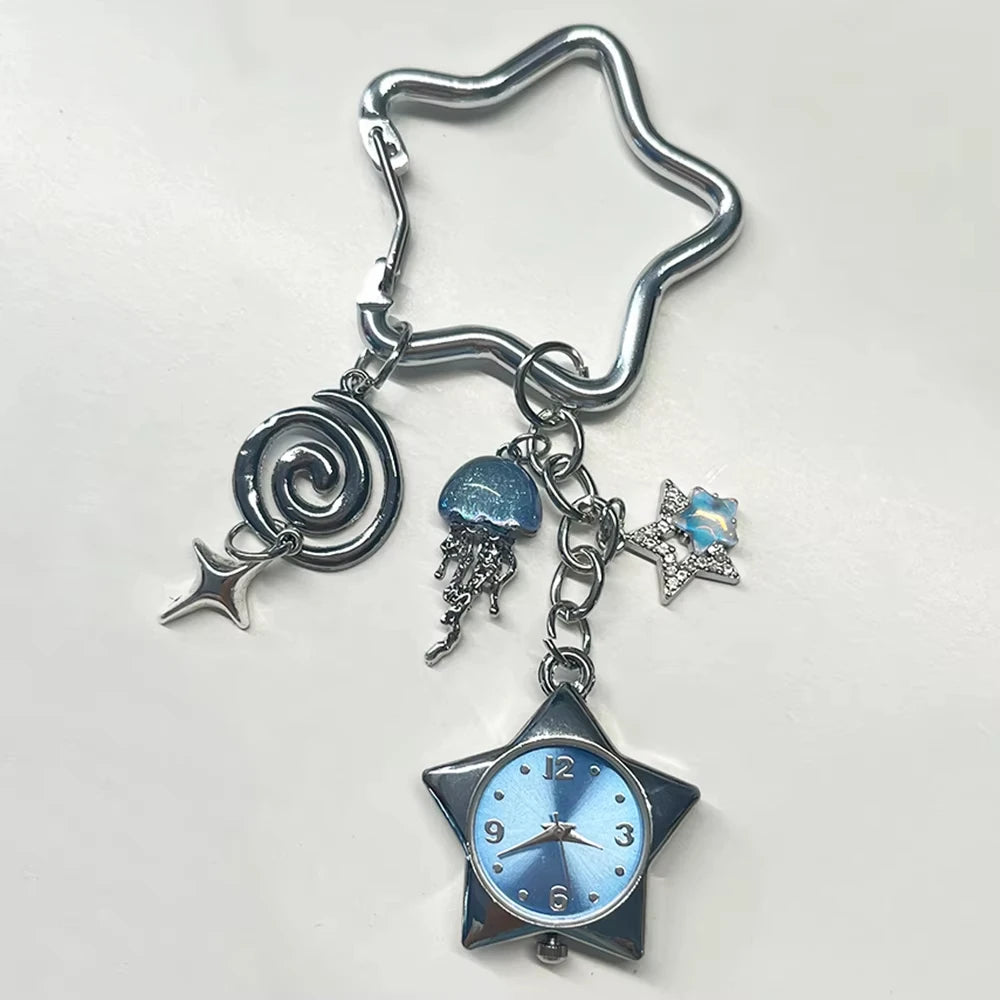 Star Pocket Adjustable Watch Clock Keychain Zinc Alloy