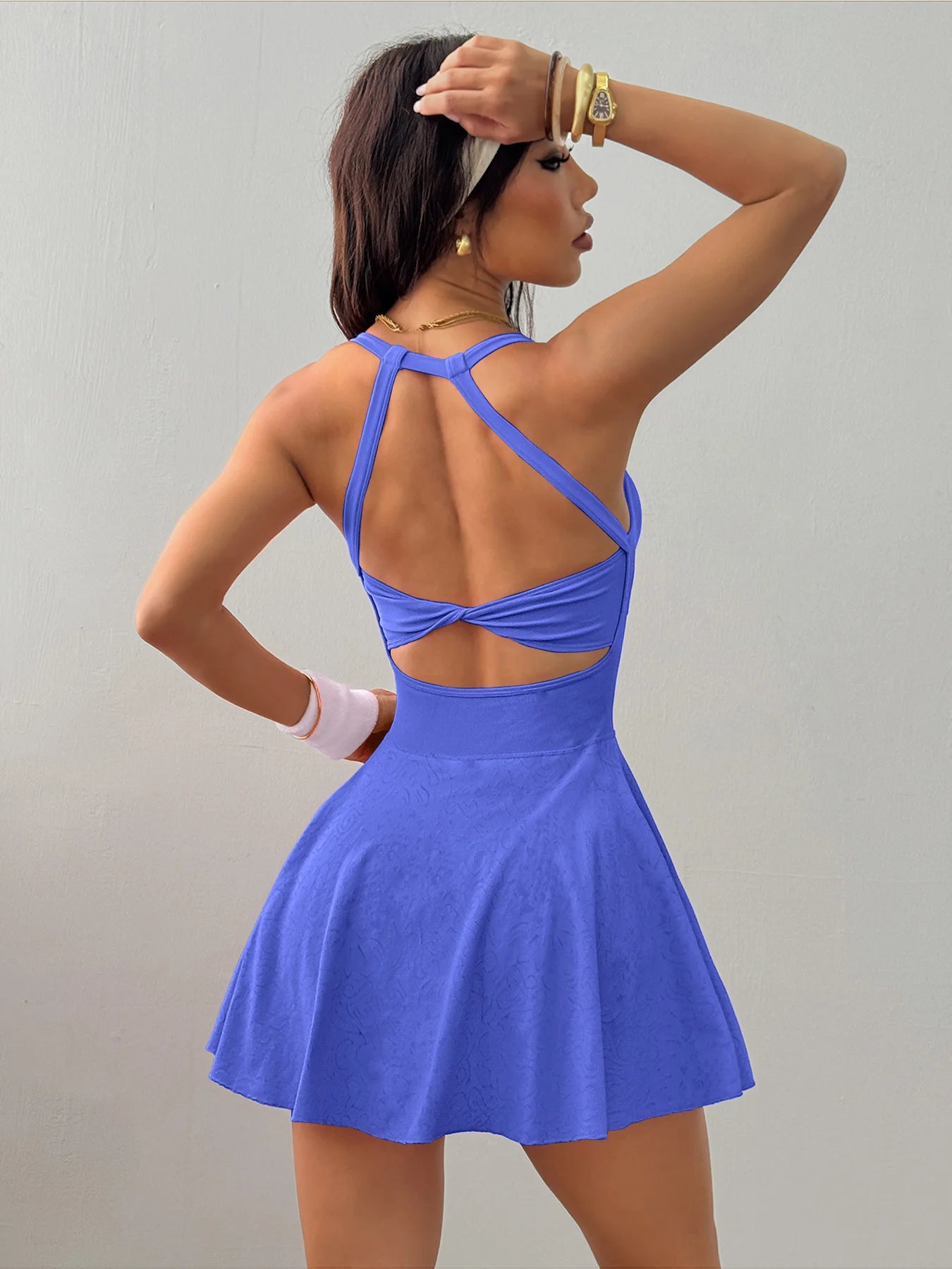 Women Naked Feel Yoga Tennis Dress With Pockets Quick Dry Breathable Anti-Exposure Running Fitness Sports Dress