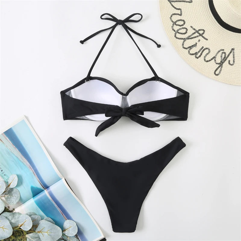 Bikini Swimsuit High Waist Thong Bathing Suit Two Pieces