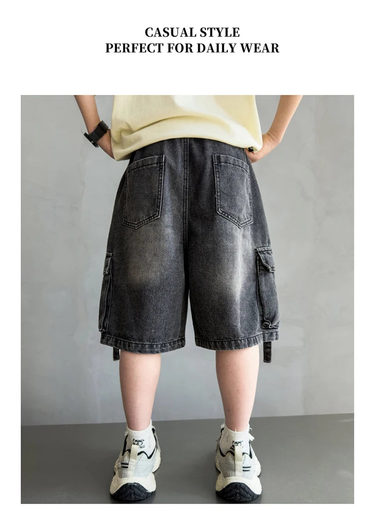 Black Denim Cargo Shorts