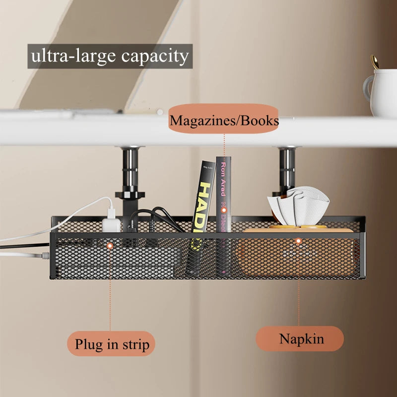 No Drilling  Under Desk Cable Management With Clamp Retractable Power Strip Cord Holder