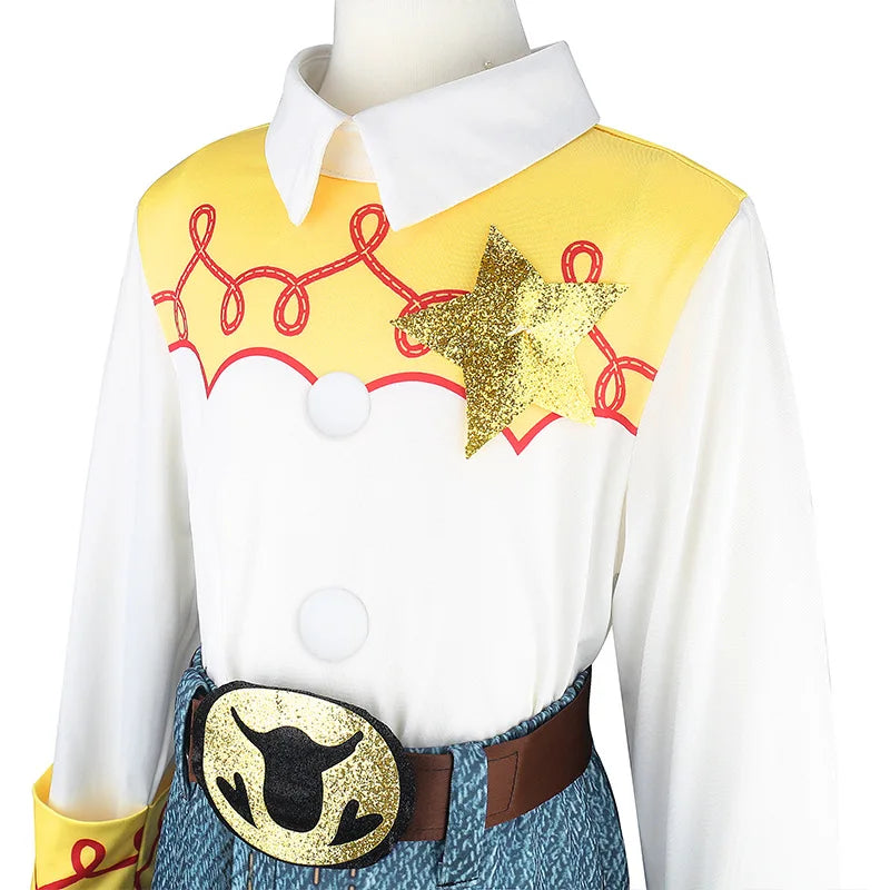 2026 Jessie Cowgirl Costume 2 Piece Set Sleeve shirt Cow Print Flared Pants Kids Cosplay Outfit