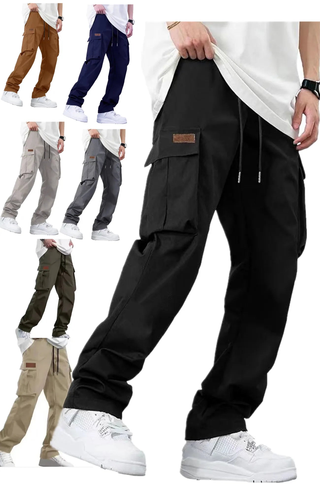 2026Mens Casual Jogger Pants Relaxed Fit Cargo Pants Drawstring Sweatpants Hiking Outdoor Twill Sport Pants