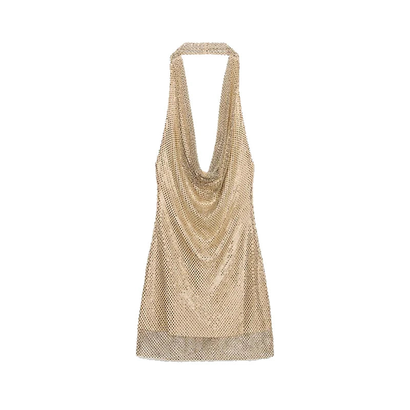 Diamond Halter Backless V Neck Dress