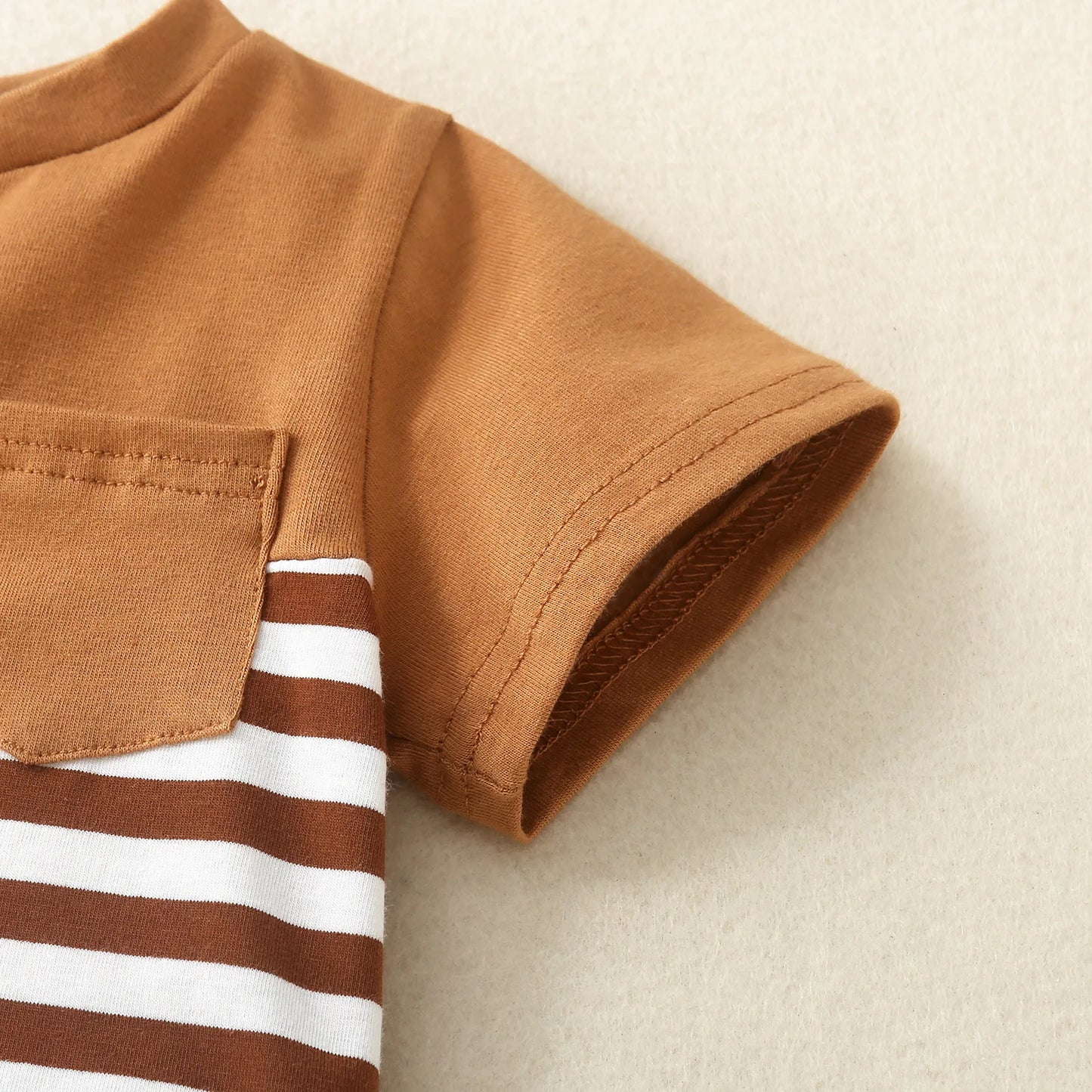 2PCS Spring and Summer Boy Short Sleeve Open Collar Spliced Shirt Decorative Drawstring Shorts Skin Friendly Cotton Shirt