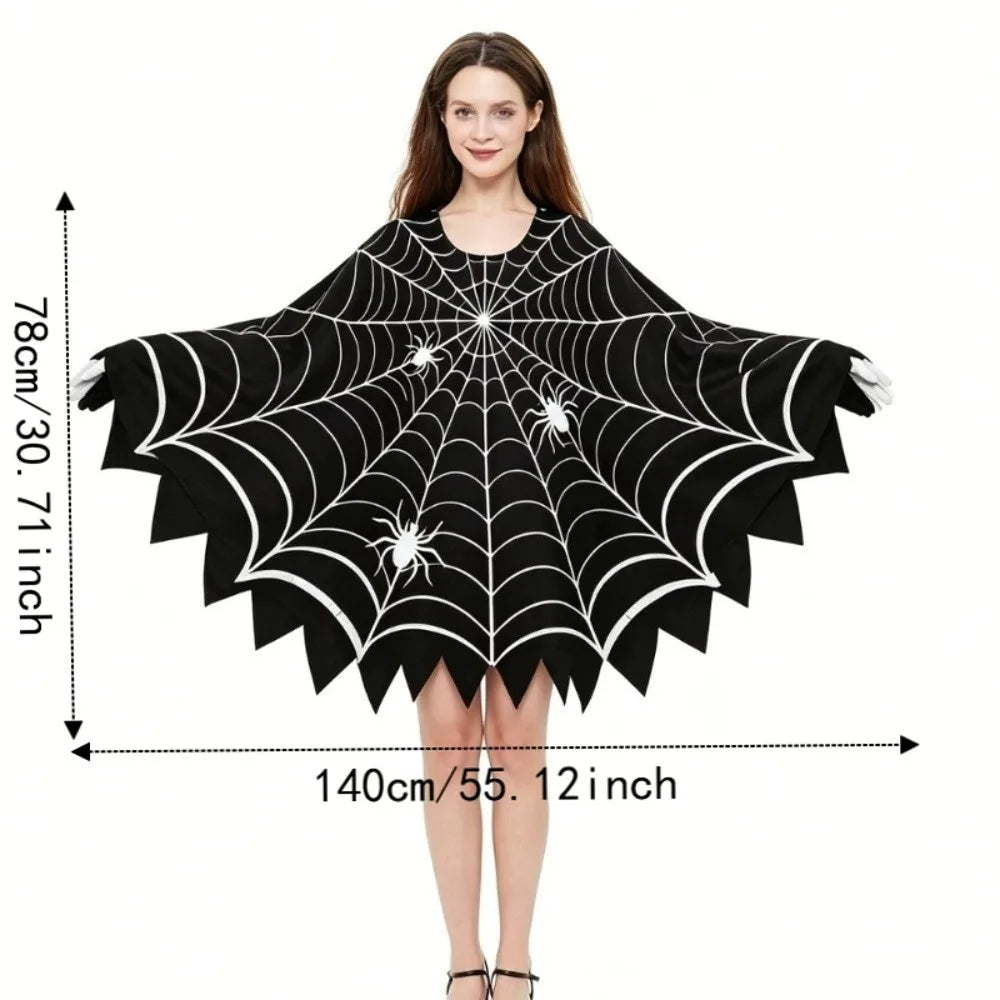 Cosplay Costume Scary Halloween Spider Web Cloak Creepy Black Shawl Poncho Cape Cosplay Party Costume Carnival Costume