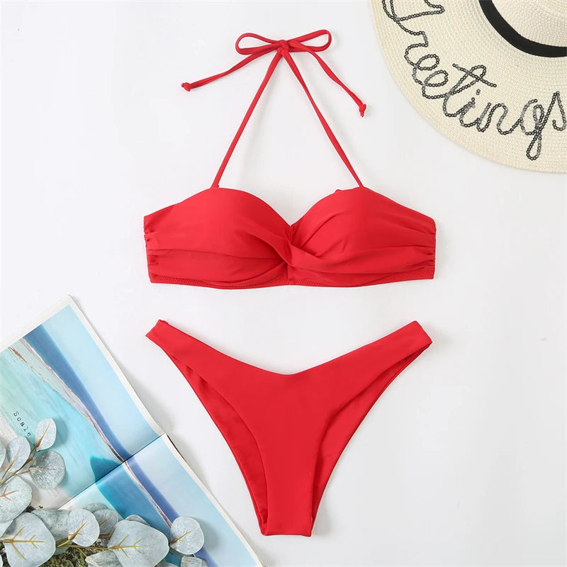 Bikini Swimsuit High Waist Thong Bathing Suit Two Pieces