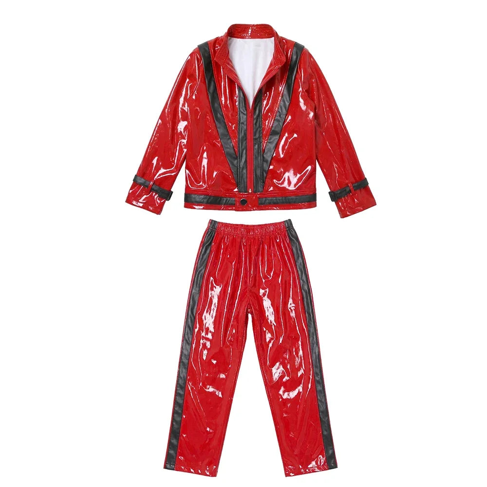 Michael Red Leather Jacket Pant Set
