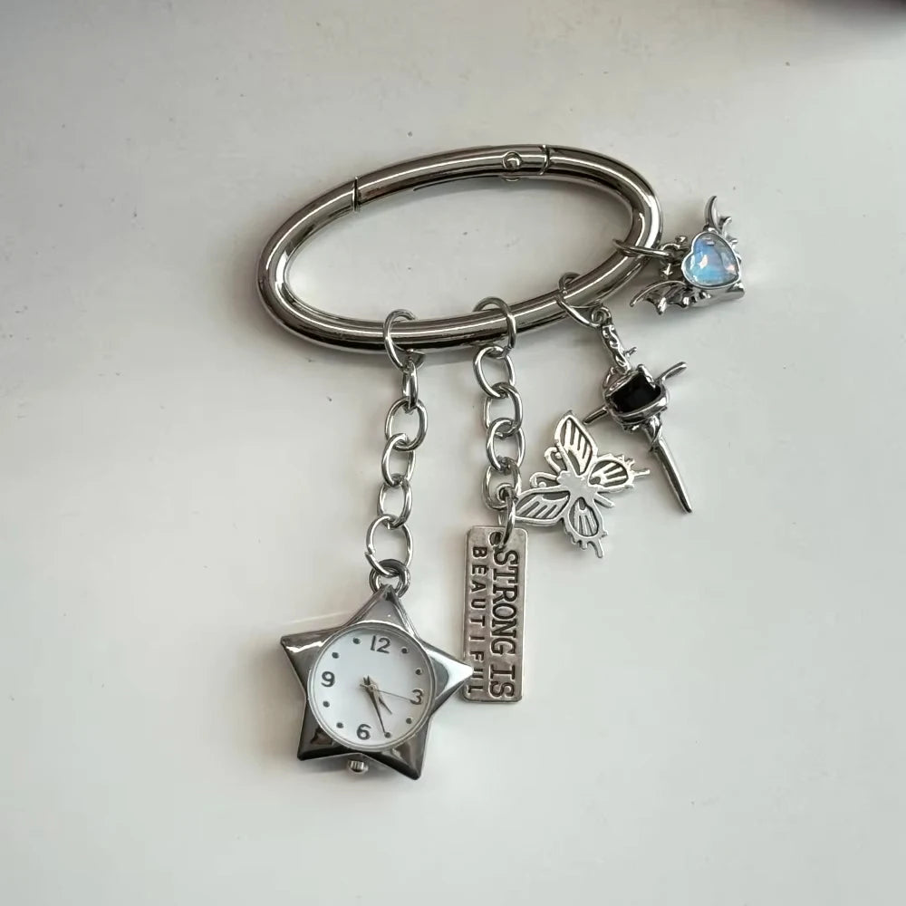 Star Pocket Adjustable Watch Clock Keychain Zinc Alloy