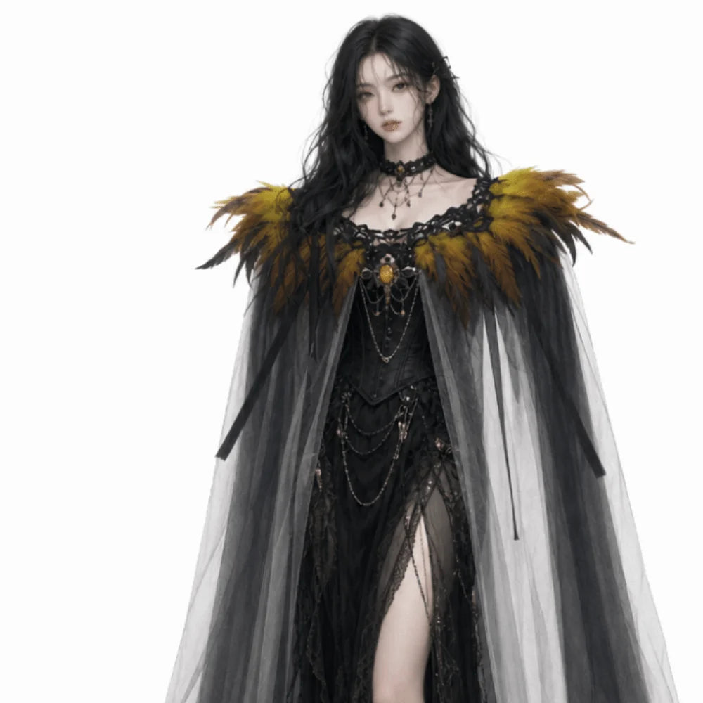 Black Halloween Feather Cloak