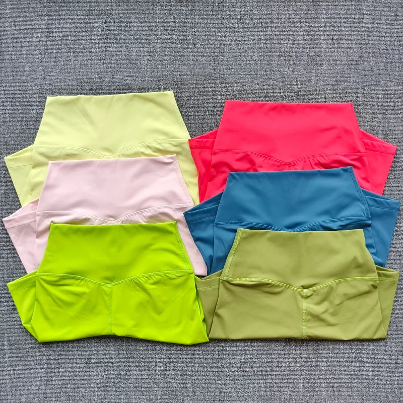 Solid Color Women Fitness Sports Short High Waist Yoga Short  Cycling Comprehensive Training Jog Squat Proof Internal Pockets
