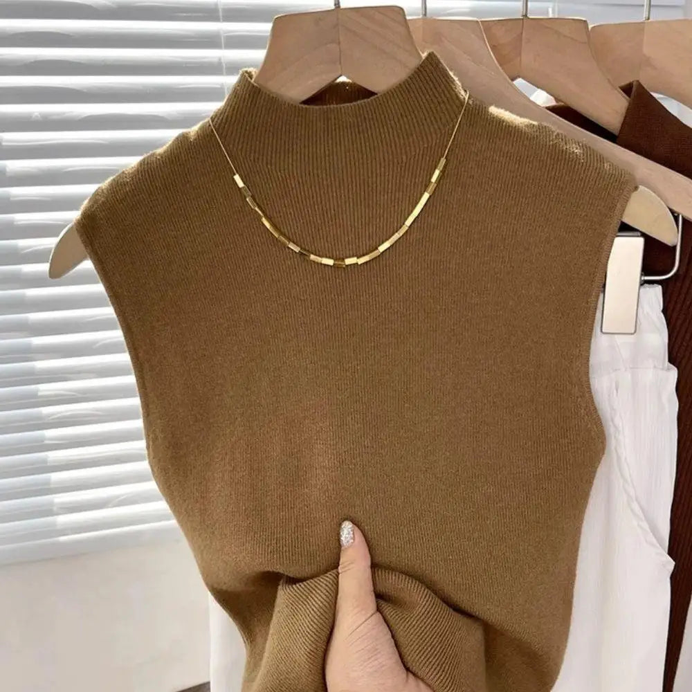 Vest Tank Top Half-turtleneck Knitt Cropped Camisole