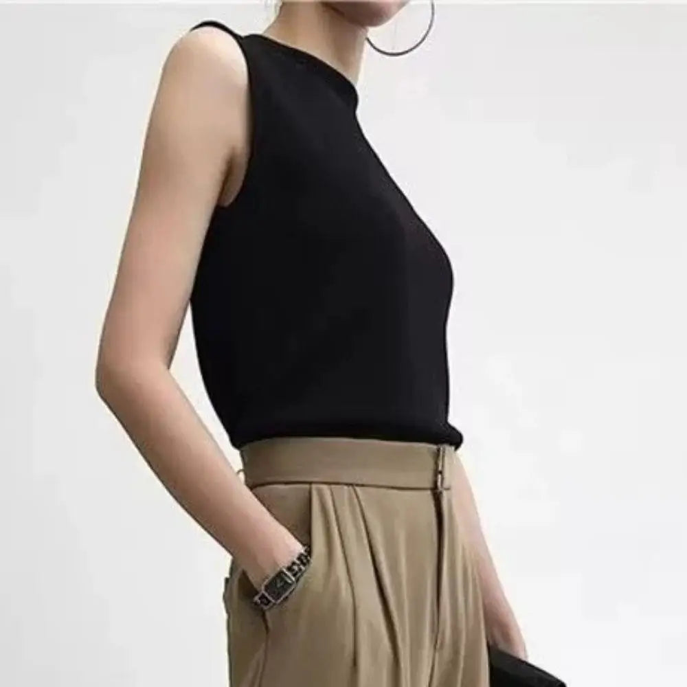 Vest Tank Top Half-turtleneck Knitt Cropped Camisole