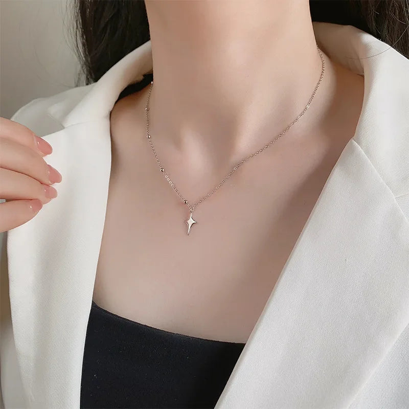925 Sterling Silver Cross Necklace Star Asymmetric