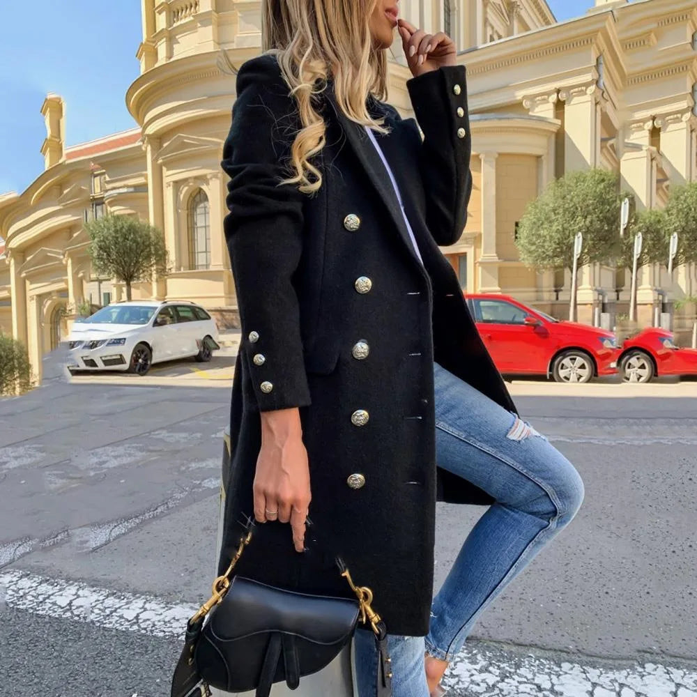 Solid Overcoat Button Lapel Woolen Coat