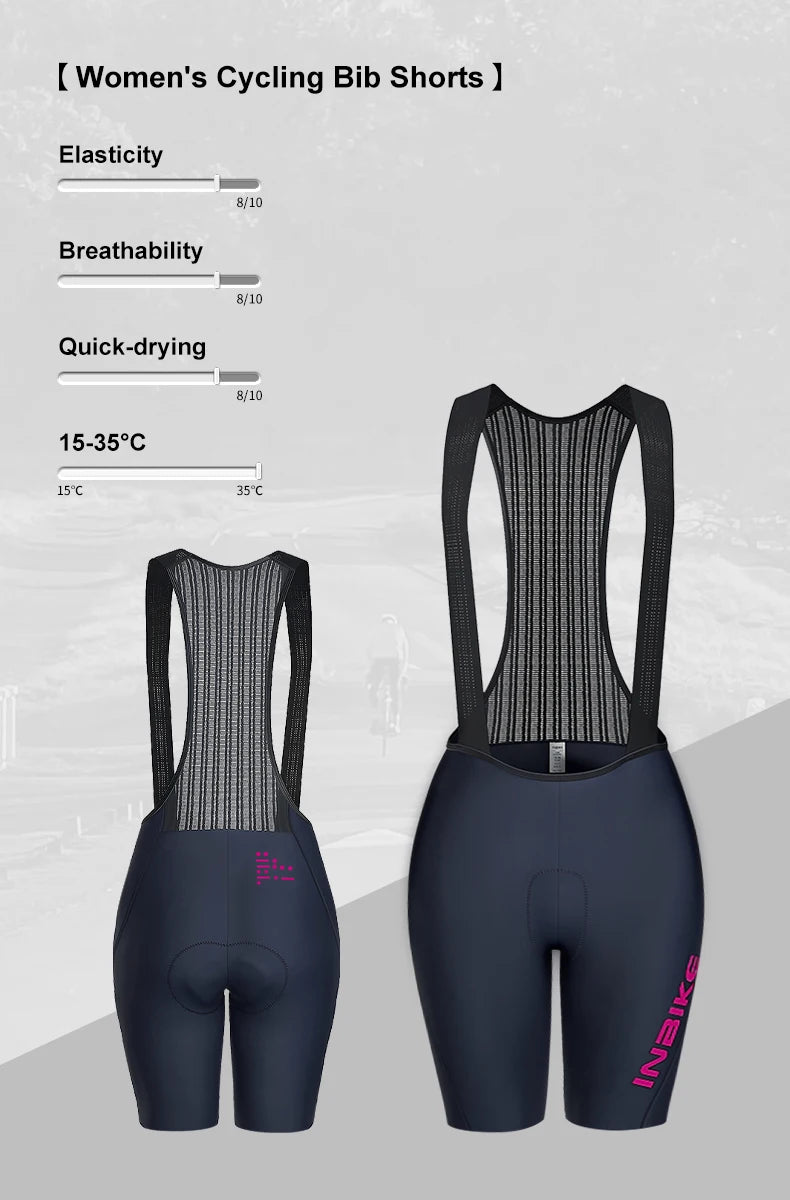 INBIKE Women's Cycling Bib Shorts Summer Breathable High-Waisted Suspenders Shorts Outdoor Bike Riding Underwear Cycling Gear