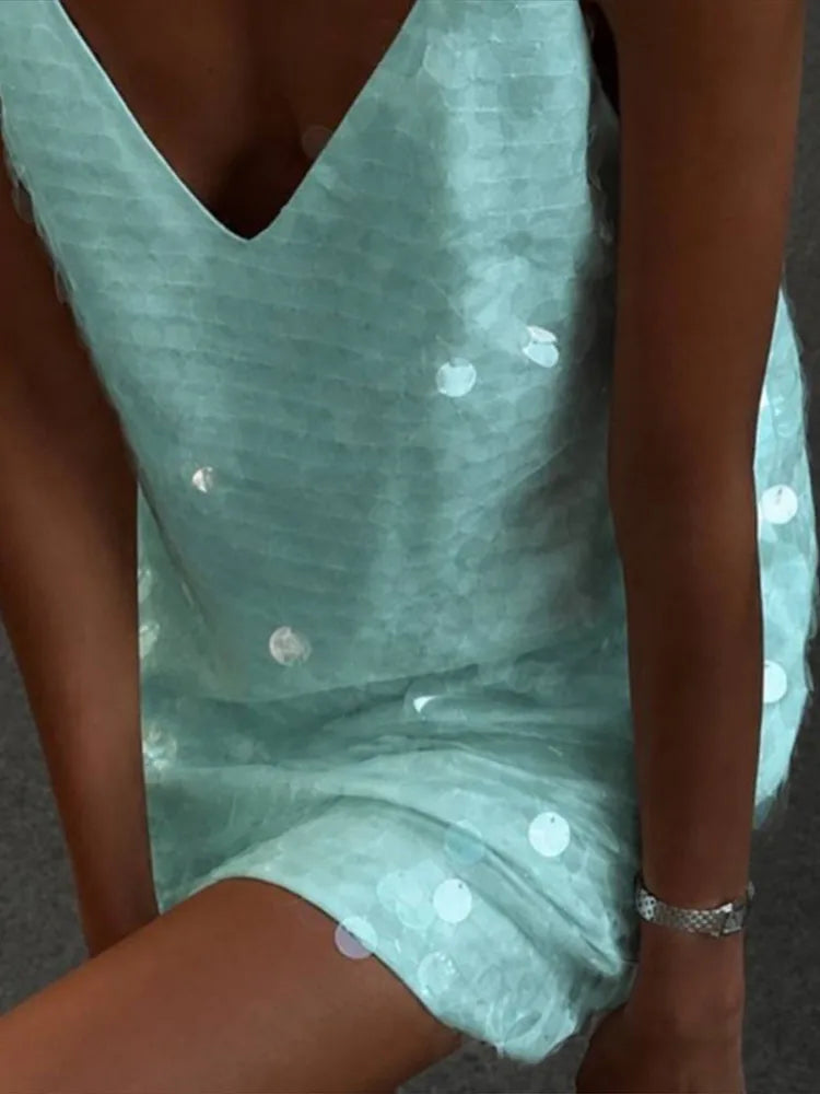 Sequined Loose Sling Short Dress