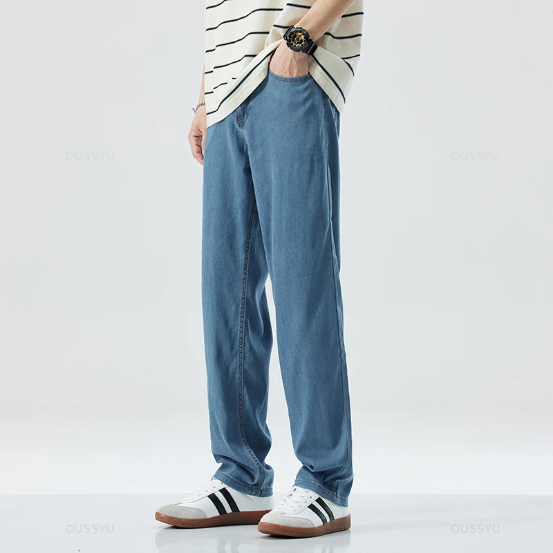 Thin Soft  Fabric Men's Jeans Classic Straight Denim Pants