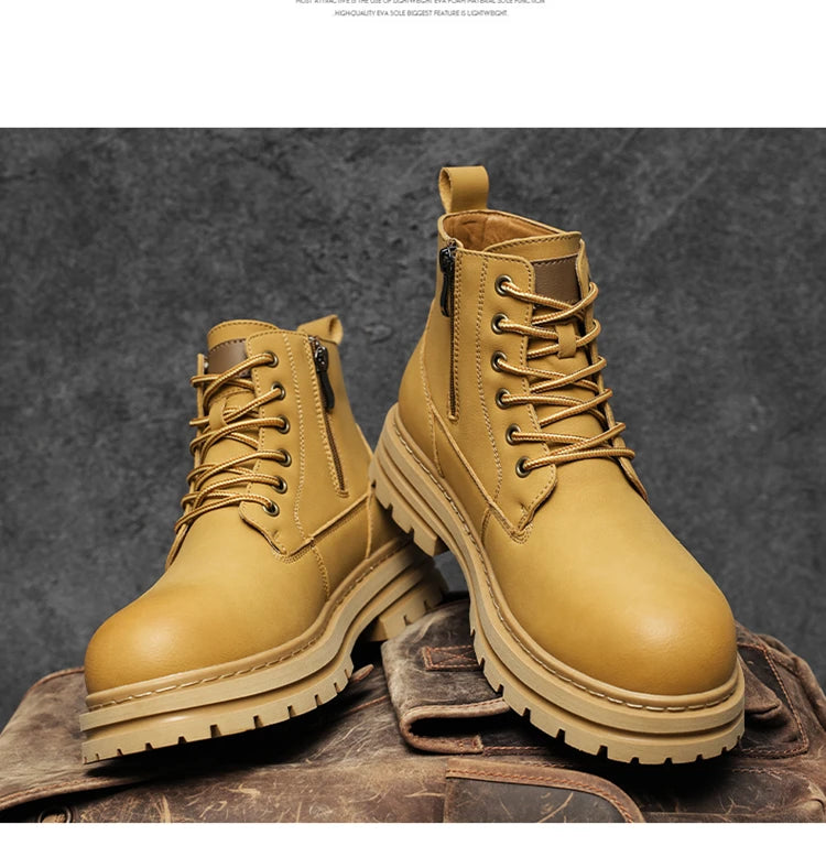 New autumn and winter men's boots rain boots high-top fashion side zipper motorcycle boots men's outdoor warm booties lacing 46