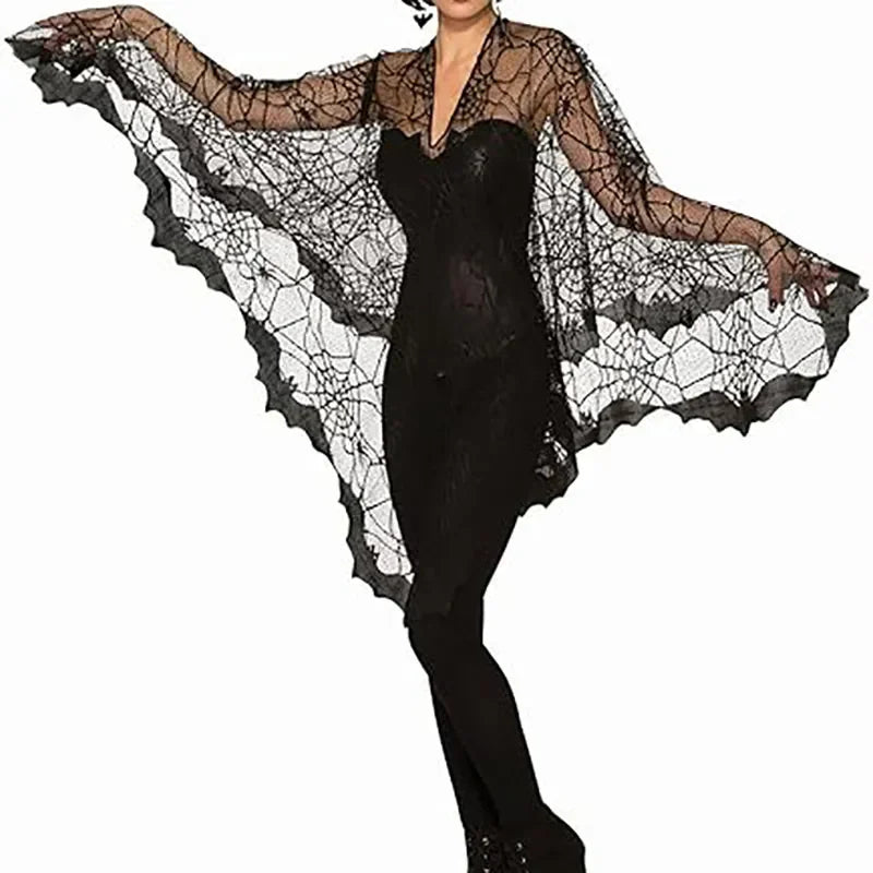 New Halloween Cloak Black Lace Cobweb