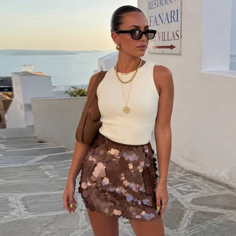 Sequined Loose Sling Short Dress