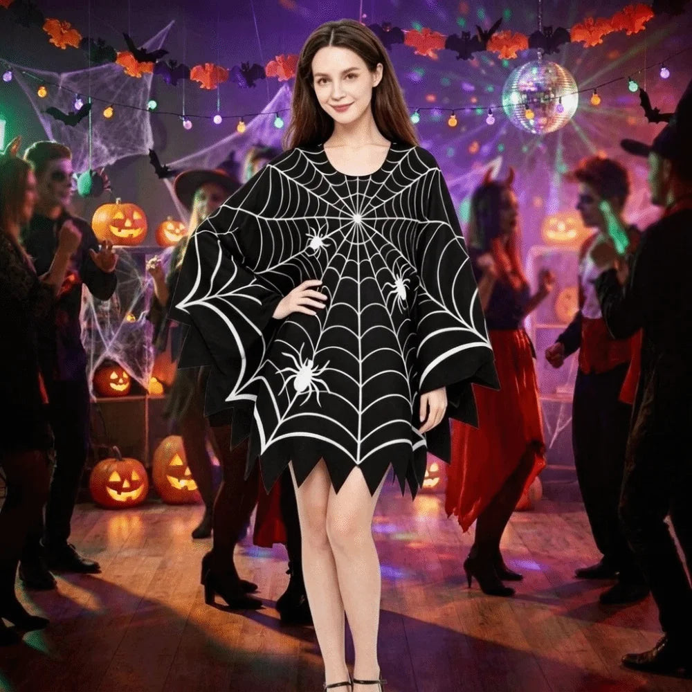 Cosplay Costume Scary Halloween Spider Web Cloak Creepy Black Shawl Poncho Cape Cosplay Party Costume Carnival Costume