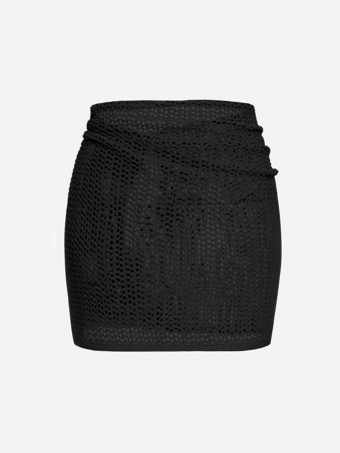Women's Knitted Short Skirt with Hollow Straps and Slit, Sexy Beach Coverup Shirt for Summer
