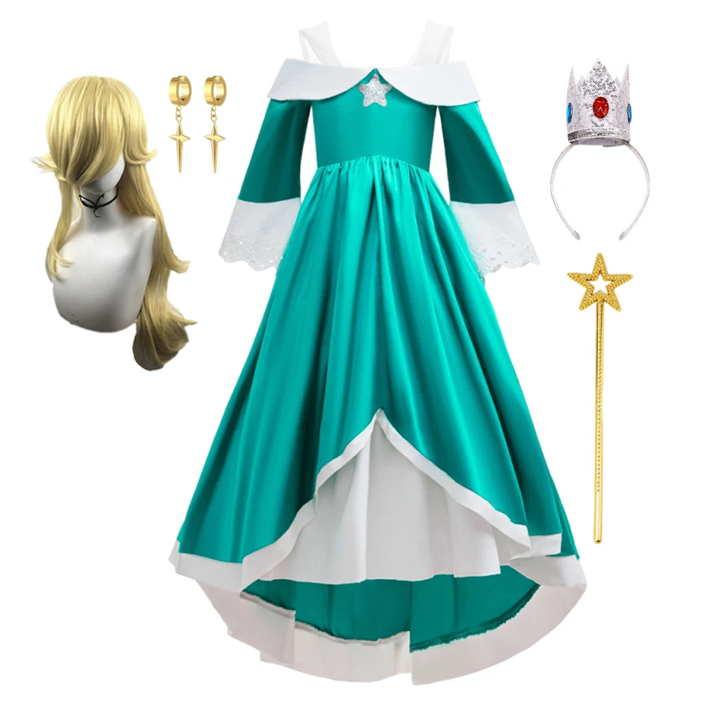 2026 Movie Girls Princess Dress Up Rosalina Peach Cosplay Outfit Children Girl Halloween Cosplay Costume Gown