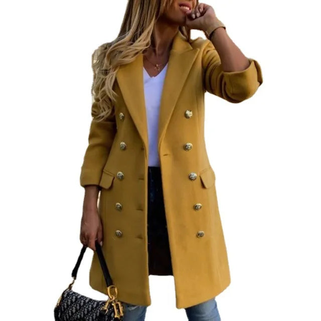 Solid Overcoat Button Lapel Woolen Coat