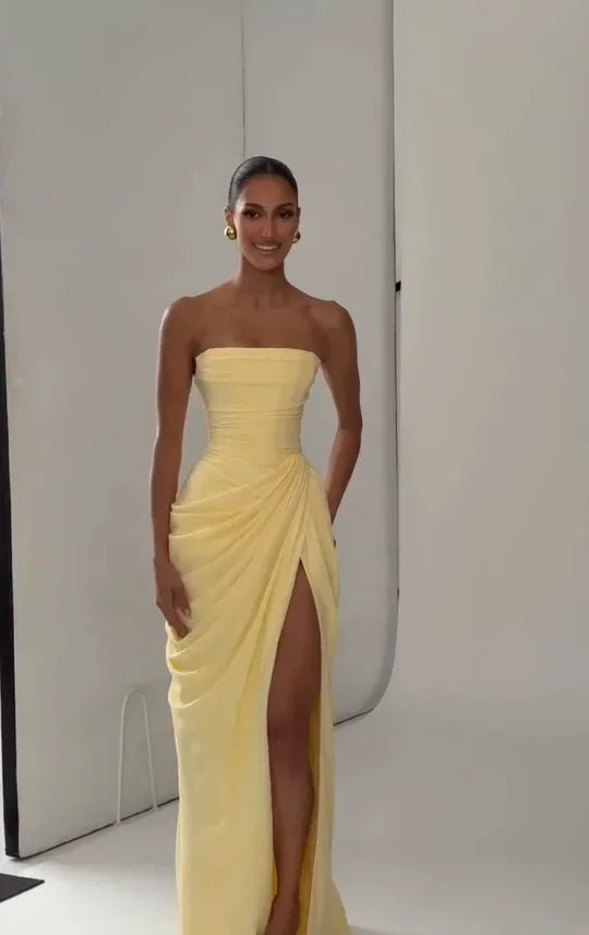 Solid Pleated Strapless Women's Dress Backless Off-shoulder